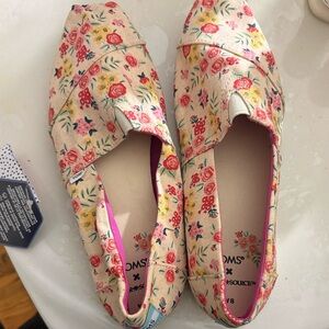 TOMS Limited Edition Floral Canvas Slip-Ons in Cream, Pink and Yellow